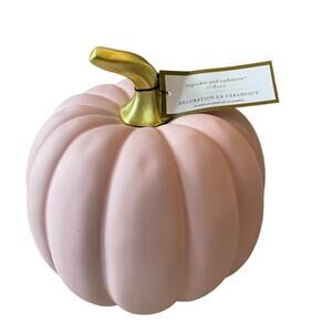 CUPCAKES & CASHMERE  Pink Ceramic Pumpkin Gold Stem Posh Fall Decor New